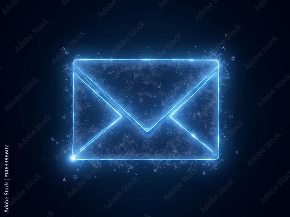 Poster digital email icon animation in a futuristic virtual environment close-up on graphic communication
