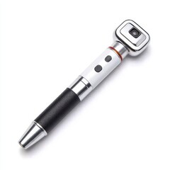 Fototapeta premium Silver Metallic Tool with Textured Grip on White Background