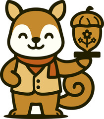 Friendly Squirrel Illustration Holding Decorated Acorn Rendered In A Clean Cartoon Style Graphic