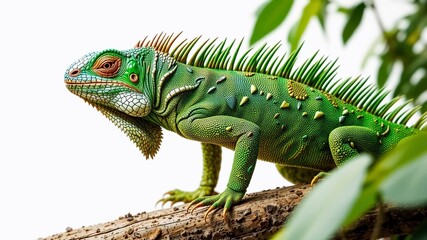 Fototapeta premium Green Iguana Reptile Isolated on Transparent Background