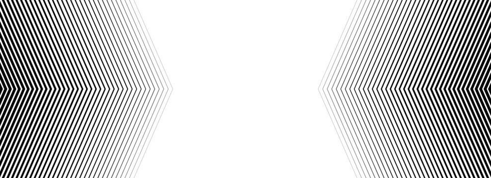 Black halftone arrow background. Linear arrows in center direction backdrop. Repeated fading triangle gradation pattern. Vector thin to thick speed line concept texture for poster, cover, banner