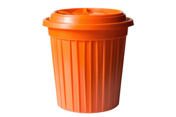 Vibrant orange plastic container with lid isolated on black background studio shot clean lines on transparent background