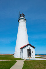 Fort Gratiot Lighthouse was built in 1825 at the entrance to the St. Clair River from Lake Huron, at Port Huron, Michigan MI, USA. 