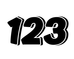Stylized black number 123 on transparent background, with a bold, 3D appearance and shadow effects for added depth and dimension.