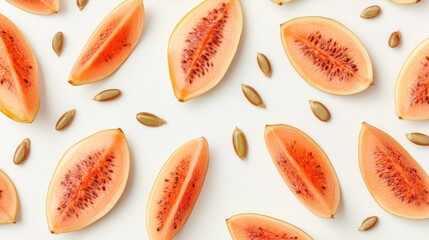 Fresh Melon Slices Pattern on White Background