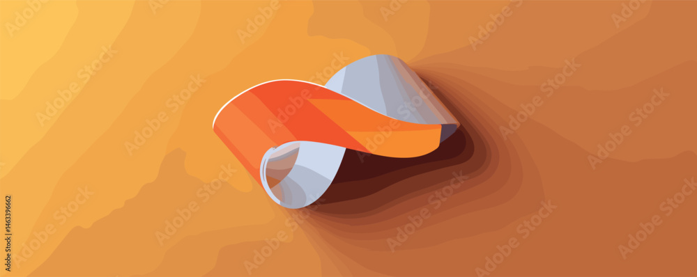 Poster colorful abstract 3d ribbon on gradient background with warm tones and shadows.