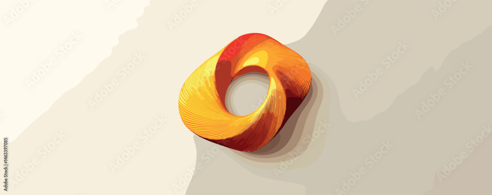 Poster abstract orange torus on beige background with shadow and gradient effects.