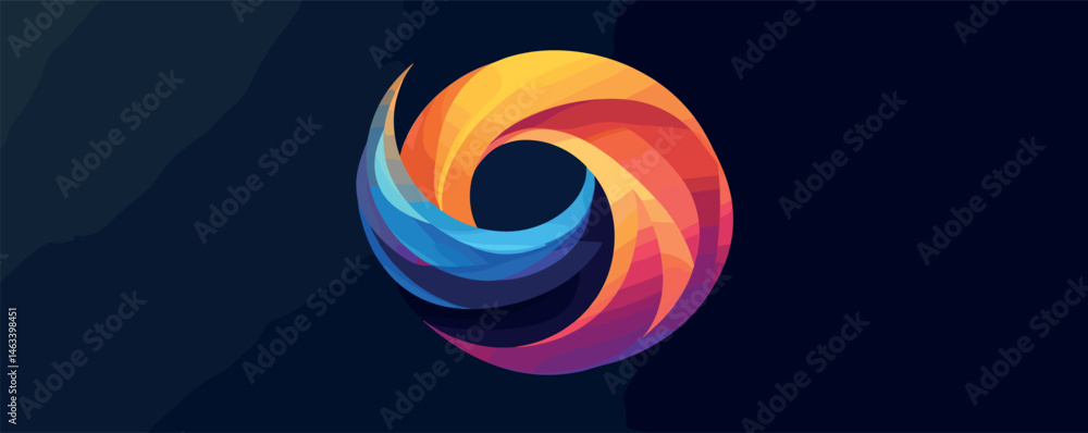 Poster colorful abstract swirl design with vibrant gradient patterns on dark background.
