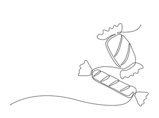 Sweet Candy single outline illustration. Continuous line art drawing of candy for kids. Editable stroke.
