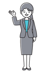 説明、紹介または案内するビジネスパーソンの正面向きベクターイラスト