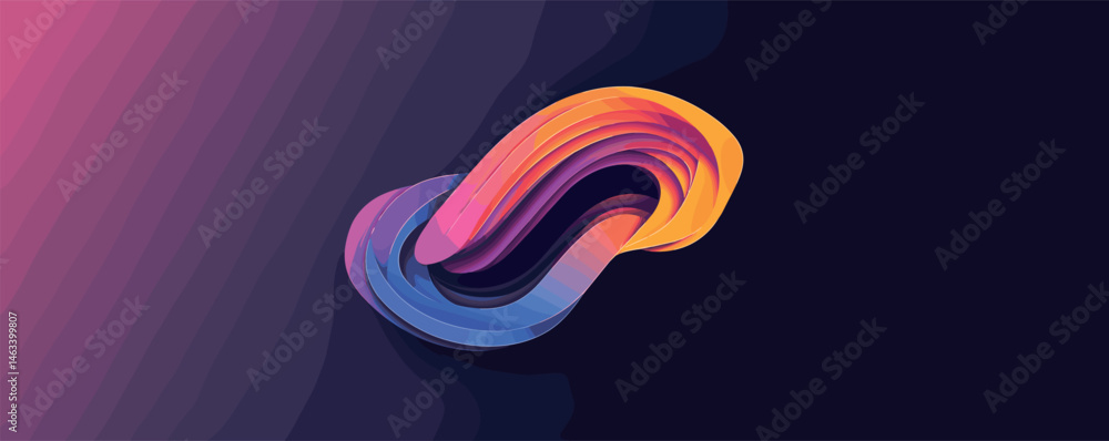 Poster abstract colorful shape on dark gradient background.