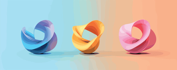Abstract colorful 3d loops on gradient background: blue, yellow, and pink shapes.