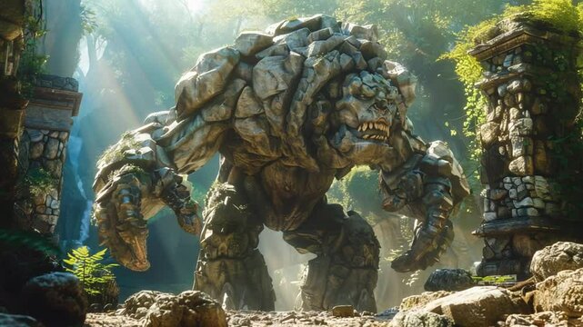 Stone giant ancient ruin fantasy creature footage