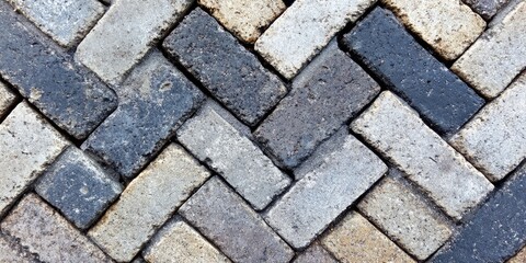Intricate Herringbone Pattern of Multi-Colored Bricks Pavement Texture Background