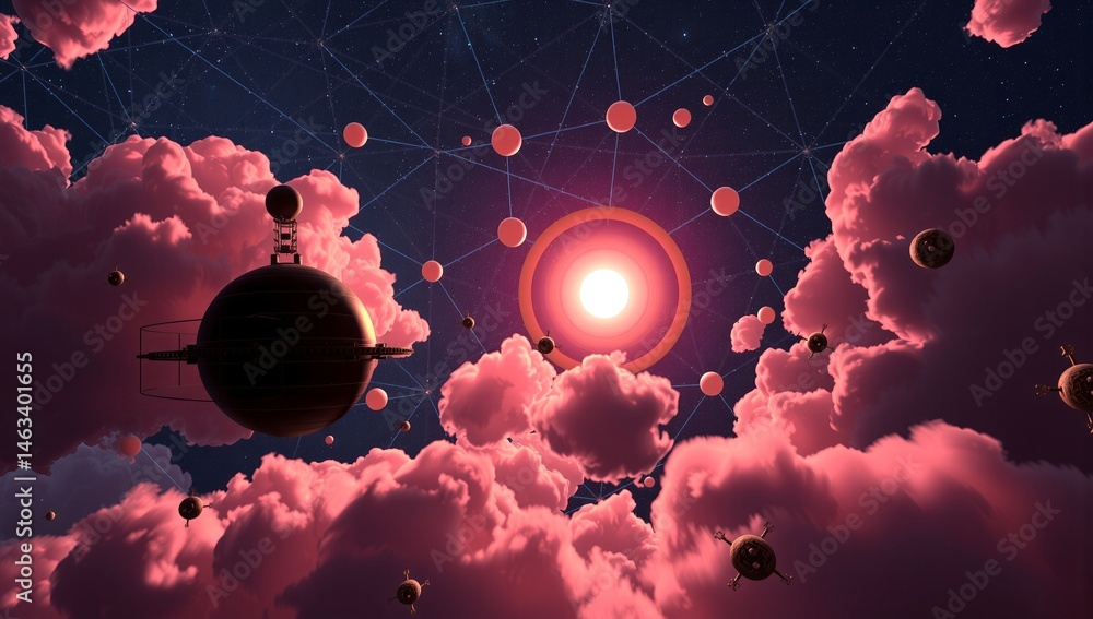 Poster cosmic network in pink clouds