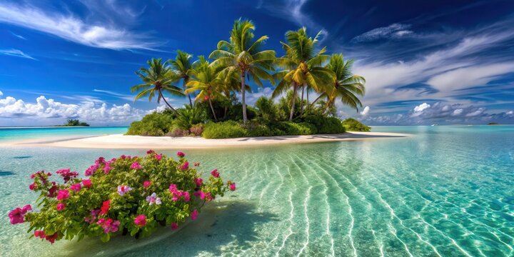 Serene sandbar with crystal-clear shallow water