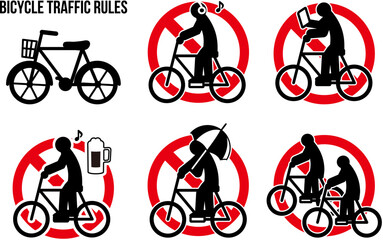 自転車の交通ルール違反のピクトグラムマーク、禁止アイコン