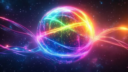Obraz premium Colorful Sphere with Light Streaks in Space