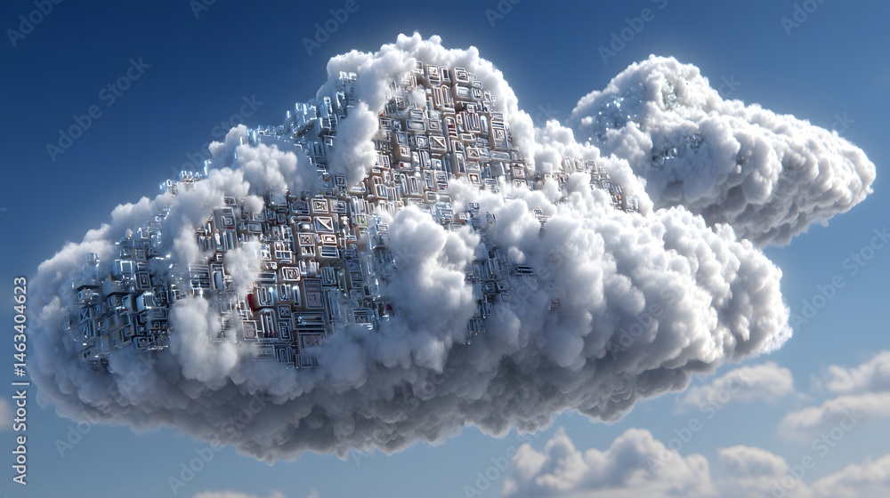 Poster a conceptual image illustrating cloud computing in healthcare, with a digital cloud symbolizing stor