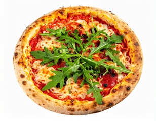 Artisanal Flatbread Pizza with Fresh Arugula Isolated Background