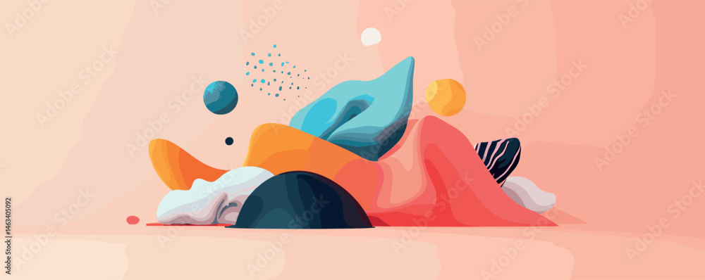 Poster colorful abstract composition with geometric shapes and textured background.