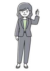 Obraz premium サムズアップで笑顔を見せるスーツの女性の正面向きベクターイラスト