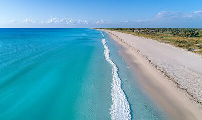 Aerial View of a Pristine Beach with Turquoise Water and White Sand