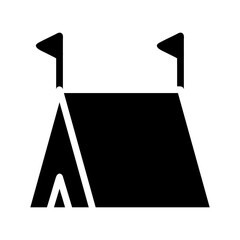 Minimalist camping tent illustration with flags, ideal for adventure visuals