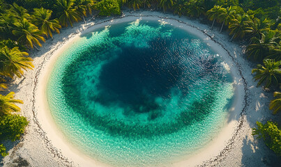 Aerial View of a Turquoise Lagoon on a Tropical Island