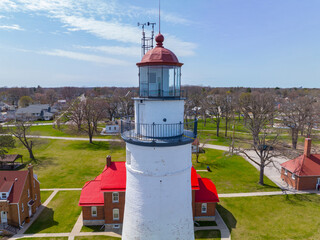 Fort Gratiot Lighthouse was built in 1825 at the entrance to the St. Clair River from Lake Huron, at Port Huron, Michigan MI, USA. 