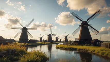 Naklejka premium Dutch Windmills of Zaanse Schans, North Holland, Netherlands.