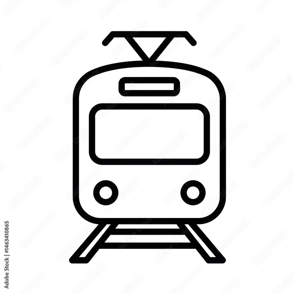 Poster train front view simple line drawing on white background