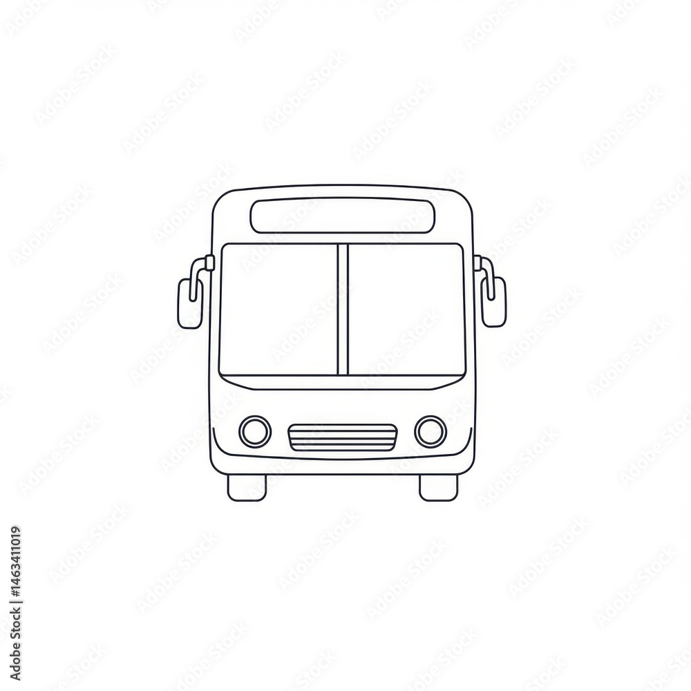 Poster outline drawing of a bus facing front on white background