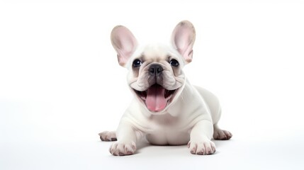 joyful cute dog white background