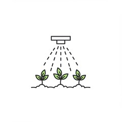 Irrigation system watering plants on white background