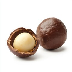 Macadamia nuts close up view on a white background