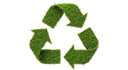 Recycle symbol made of green grass texture isolated PNG with Transparent Background