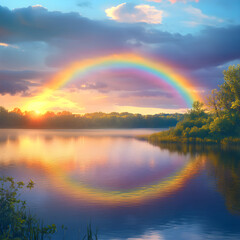 Naklejka premium Prismatic Symphony: A Captivating Rainbow Painting the Sky in Radiant Hues