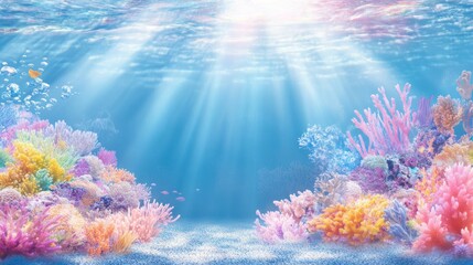 Fototapeta premium Colorful coral reef underwater with sunlight