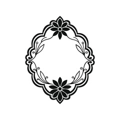 Vintage floral frame silhouette vector illustration. decorative flower border, ornate botanical outline, elegant graphic art