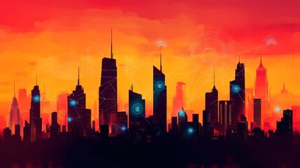 Futuristic Cityscape at Sunset: A Smart City Vision