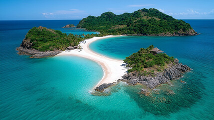 Obraz premium Aerial View of a Tropical Island with White Sand Beach and Turquoise Water