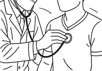 The doctor checks the patient's chest using a stethoscope