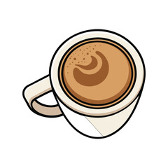 Top view latte coffee cup vector illustration. hot beverage artwork, creamy espresso foam art, flat lay cafe drink graphic