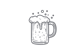 A sketched beer mug with foam and bubbles on a black background