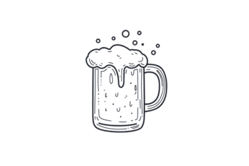 A sketched beer mug with foam and bubbles on a black background