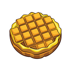 Crisp golden waffle vector illustration. breakfast food item with honeycomb texture, sweet bakery snack, isolated top view