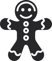 Gingerbread Man Icon Silhouette, Smiling Cookie Figure for Christmas and Holiday Design Elements
