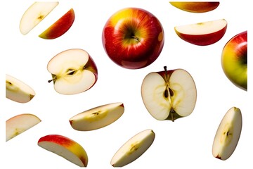 apple and slices  isolated at transparent background