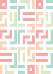 Seamless pastel geometric pattern with minimalistic square and line shapes on white background.